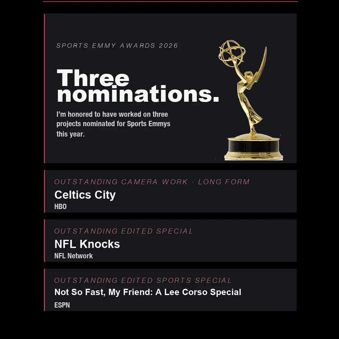 Honored to have worked on three Sports Emmy-nominated shows this year!